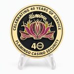 Soft enamel coin with glitter enamel to celebrate the Flamingo Casino Security's 40 years of service