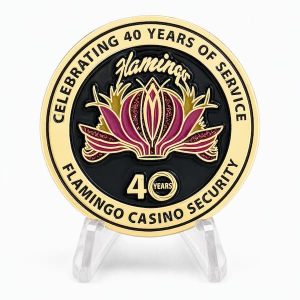 Soft enamel coin with glitter enamel to celebrate the Flamingo Casino Security's 40 years of service