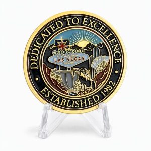 Soft enamel coin featuring the Las Vegas strip