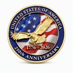 America 250 coin featuring 3D eagle and printed US flag