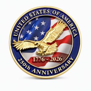 America 250 coin featuring 3D eagle and printed US flag
