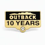 Years of Service lapel pins for 10 years, featuring the number of years, Outback logo and a rhinestone detail.