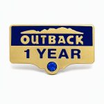 Years of Service lapel pins for 1 year, featuring the number of years, Outback logo and a rhinestone detail.