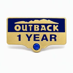 Years of Service lapel pins for 1 year, featuring the number of years, Outback logo and a rhinestone detail.