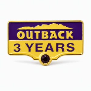 Years of Service lapel pins for 3 years, featuring the number of years, Outback logo and a rhinestone detail.