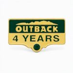 Years of Service lapel pins for 4 years, featuring the number of years, Outback logo and a rhinestone detail.