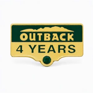 Years of Service lapel pins for 4 years, featuring the number of years, Outback logo and a rhinestone detail.