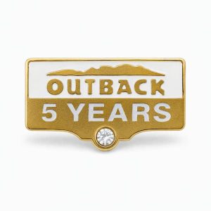Years of Service lapel pins for 5 years, featuring the number of years, Outback logo and a rhinestone detail.