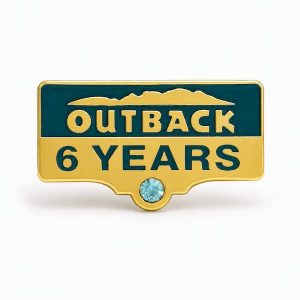 Years of Service lapel pins for 6 years, featuring the number of years, Outback logo and a rhinestone detail.