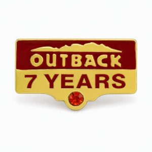 Years of Service lapel pins for 7 years, featuring the number of years, Outback logo and a rhinestone detail.