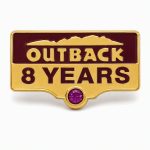 Years of Service lapel pins for 8 years, featuring the number of years, Outback logo and a rhinestone detail.