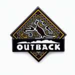 Outback pin designed with Aboriginal‑inspired tribal artwork, including stylized silhouettes of a kangaroo and snake in traditional pattern motifs.