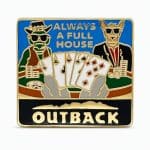 Outback‑themed ‘Always a Full House’ pin with a cool croc and kangaroo in sunglasses playing poker and displaying a winning full house.