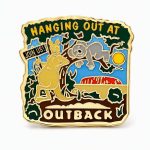 A very relaxed koala and kangaroo "Hanging out at Outback" under a tree, with a sign "join us!" and Australian landscape in the background