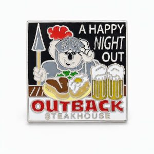 'A happy night out' with a smiling koala dressed up as a knight, with an enormous steak, baked potato, and two ice cold beers at Outback Steakhouse