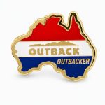 Silhouette of Australia in Red, White and Blue Colors with the phrase 'Outbacker' and the Outback logo, crafted by The Pin Center