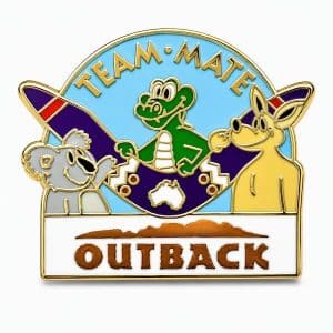 "Teammate" Outback lapel pin featuring a koala, crocodile and kangaroo around a boomerang
