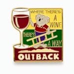 Outback lapel pin of a koala with the phrase 'Where There's a Wine There's a Way" with a giant wine glass