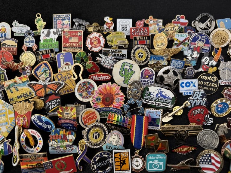 An assortment of custom pins created by The Pin Center