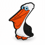 Custom bright‑color PVC pelican pin featuring bold artwork and durable soft PVC material by The Pin Center