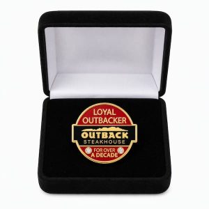 Lapel Pin for Outbackers who have been part of the establishment for over a decade, displayed in a velvet presentation Box, created by The Pin Center